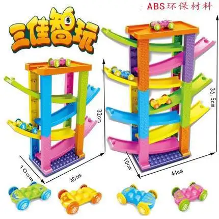 

Sanjia Speed Skating Coaster Sliding Seven Layer Slideway Car Plastic Big Bowls Camera Track Trolley Children Educational Buildi
