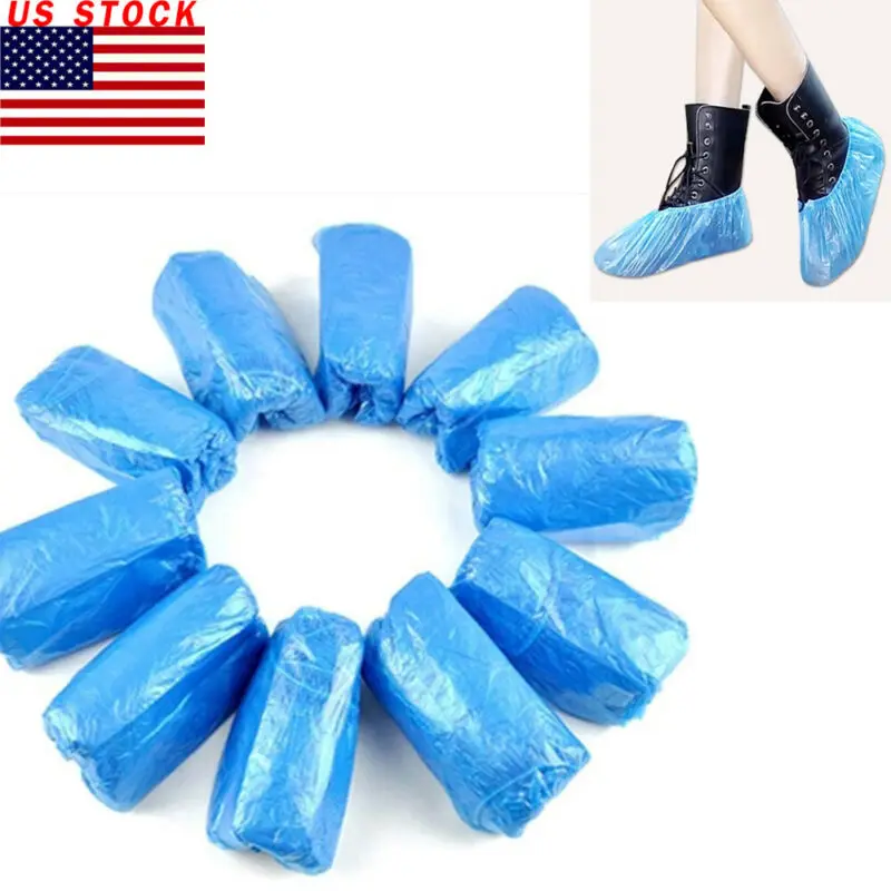 100pc Disposable Shoe Cover Overshoes Blue Anti Slip Plastic Cleaning Boot Safety Shoe Dust