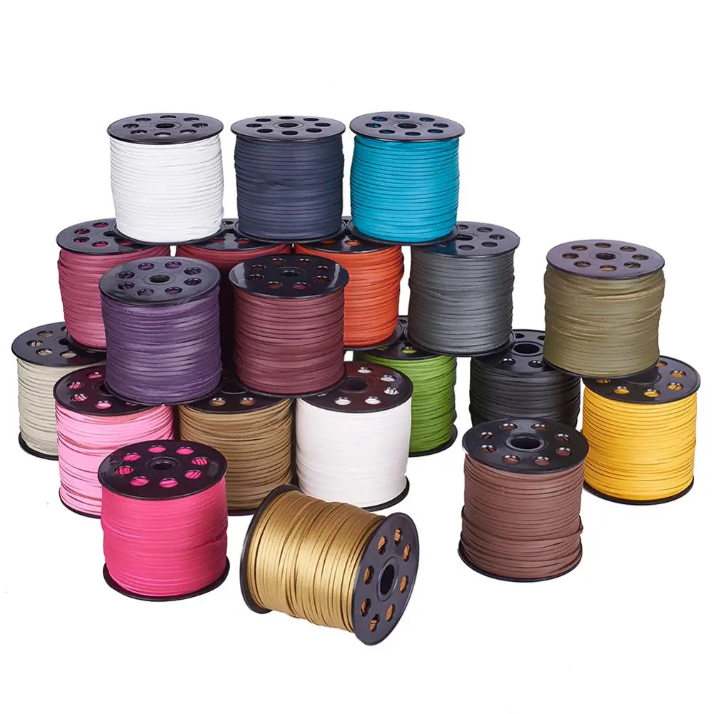 2.7x1.4mm; 90m/roll Faux Suede Cord Thread for Jewelry Making DIY Accessories Design, One Side Covering with Imitation Leather