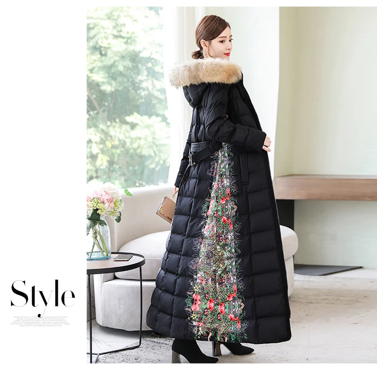 2022 Women's Winter Jacket Thick Printing Maxi  Long Cotton Coat Hooded Zipper Pocket Outwear Elegant Plus Size Overcoat QC288 Leather Jackets