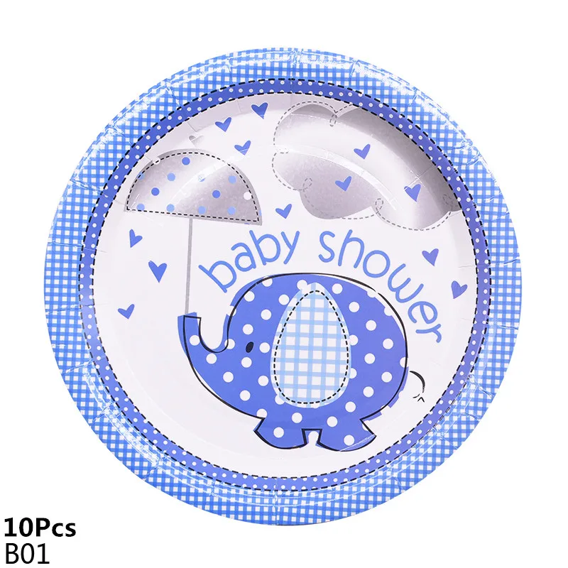 10Pcs-B01 Синий слон одноразовая посуда мультфильм бумажная тарелка салфетка чашка баннер о ребенок это мальчик ребенок душ украшения принадлежности - Цвет: 10Pcs-B01