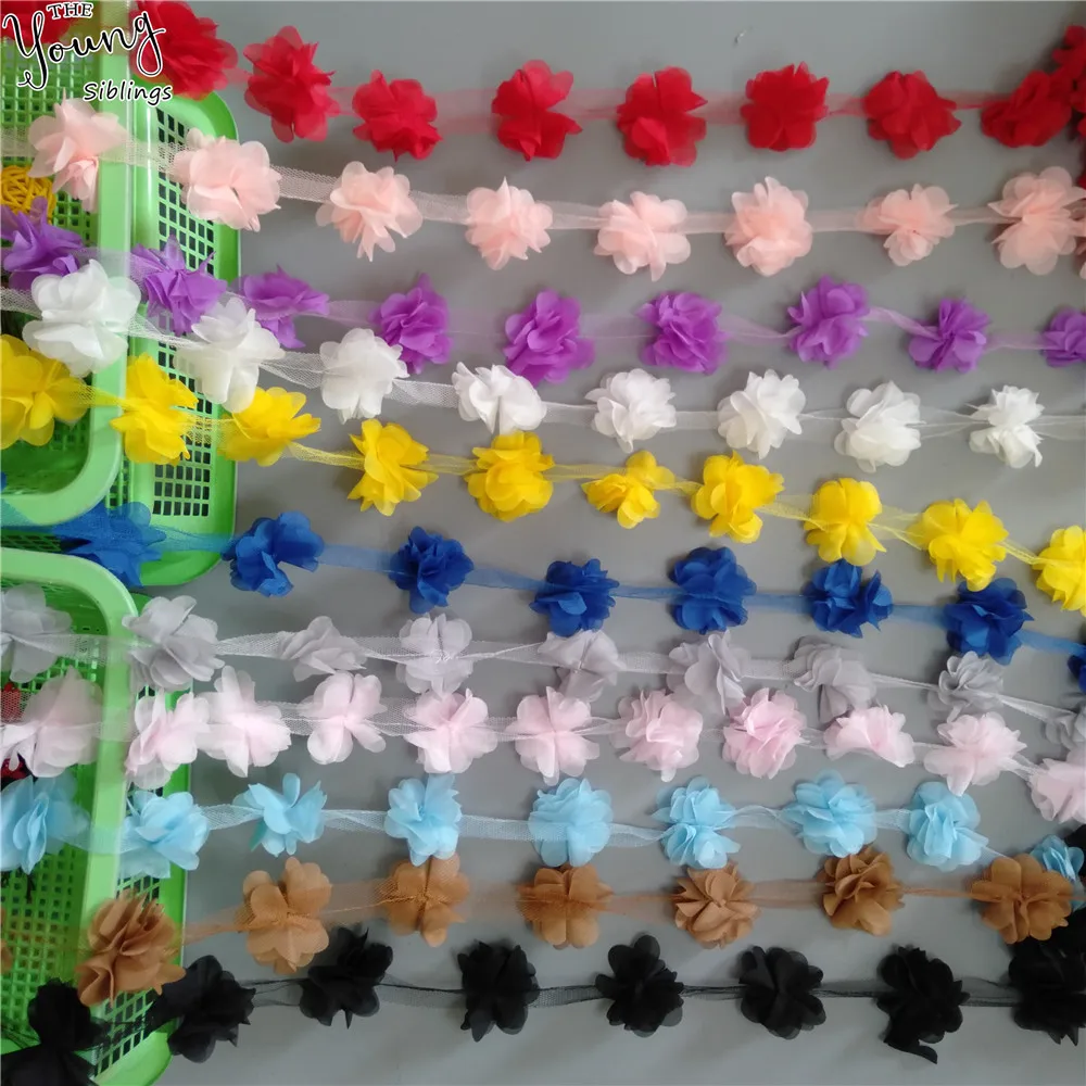 

New arrive 3D Chiffon Flowers Lace Dress Decoration Lace Fabric Applique Trim Sewing Supplies Clothing Accessories 10 yard sell