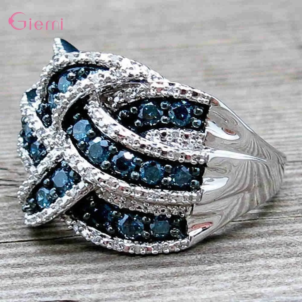 

Luxury Woman Big Blue Stone Ring Trendy 925 Sterling Silver Wedding Rings For Sparkling Fashion Engagement Ring Jewelry Gifts