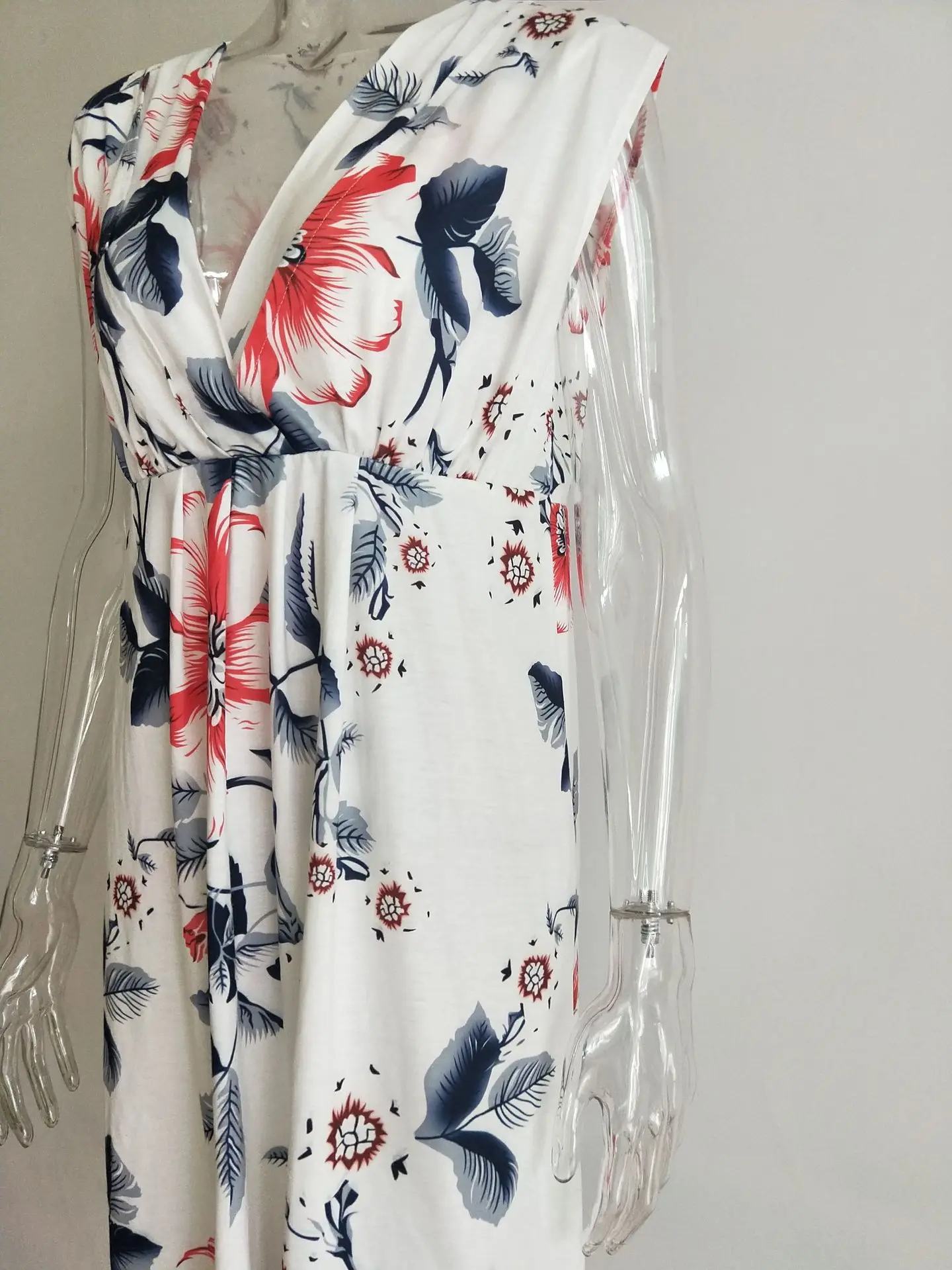 V-neck Pregnant Women's Skirts Sexy V-neck Sleeveless Nursing Printed Maternity Dress