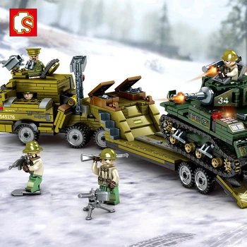 

SEMBO 915 Pcs Heavy Trailer Stuart Light Tank Military Building Blocks Army Soldier Weapon Bricks Kits Education Toys for Boys