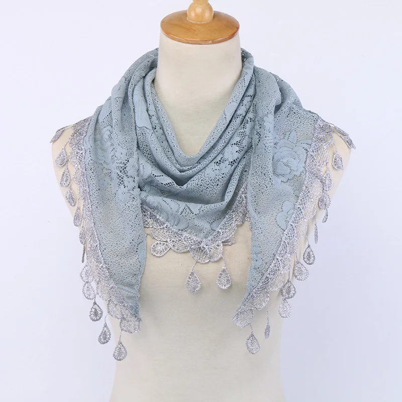 Стиль хлопок выдалбливают Кружева однотонный шарф украшение в виде цветка накидка шаль палантин для женщин 103
