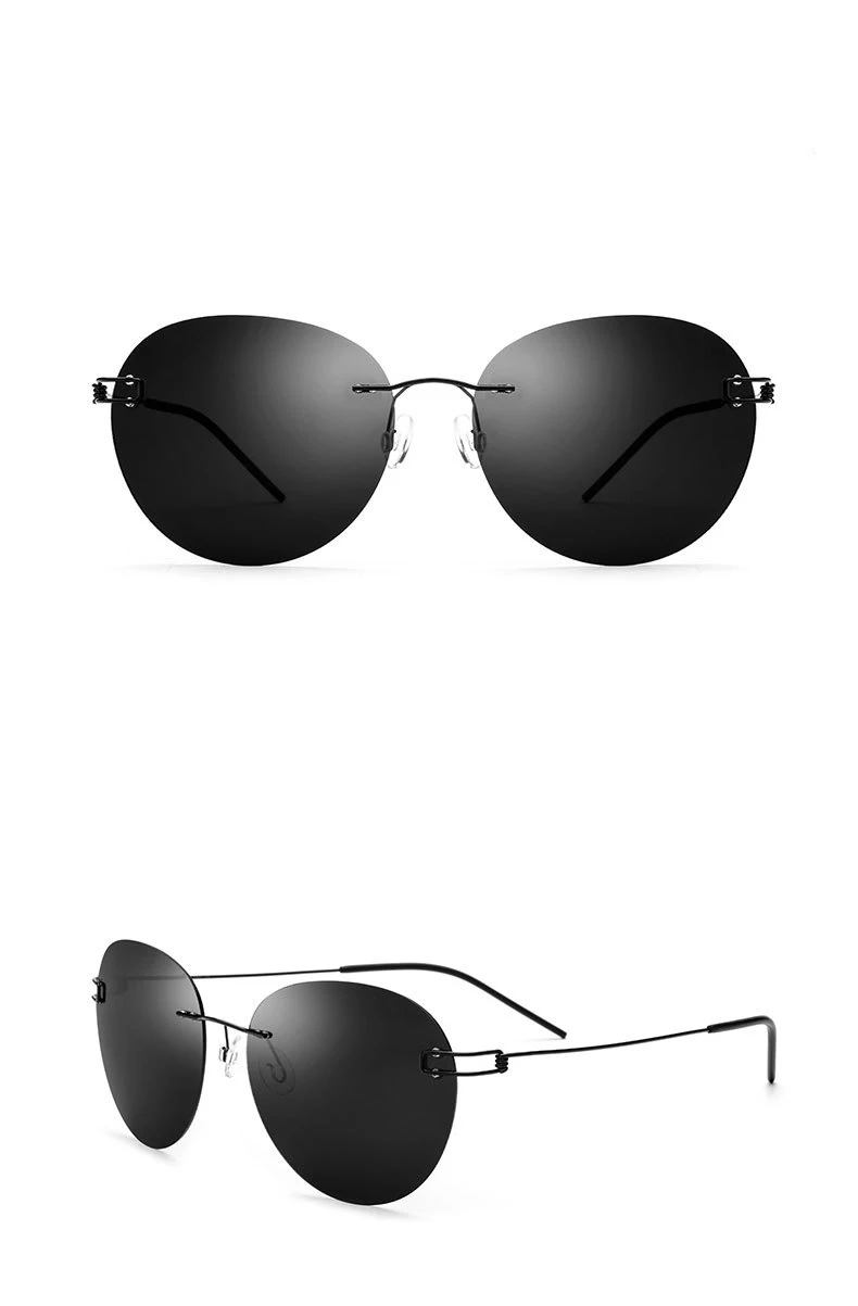 black-grey B титановые солнцезащитные очки 50006 круглые очки без оправы близорукость солнцезащитные очки для чтения Ультралегкая оправа очки - Цвет линз: black-grey