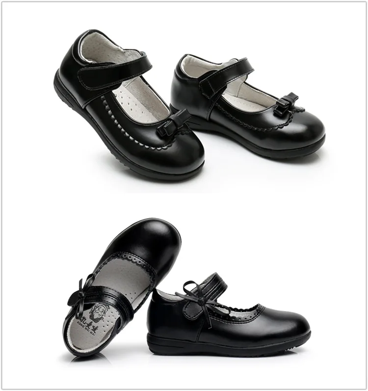 Осенняя модная школьная черная обувь из натуральной кожи с бантом для девочек 3-12 лет, платье для маленьких девочек вечерние детские туфли принцессы