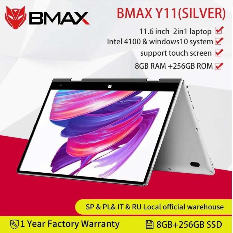 BMAX-ordenador portátil Y11, pantalla IPS de 11,6 pulgadas, Quad Core, Intel N4100, 1920x1080, 8GB de RAM LPDDR4, 256GB SSD de ROM, Windows 10, plateado, novedad