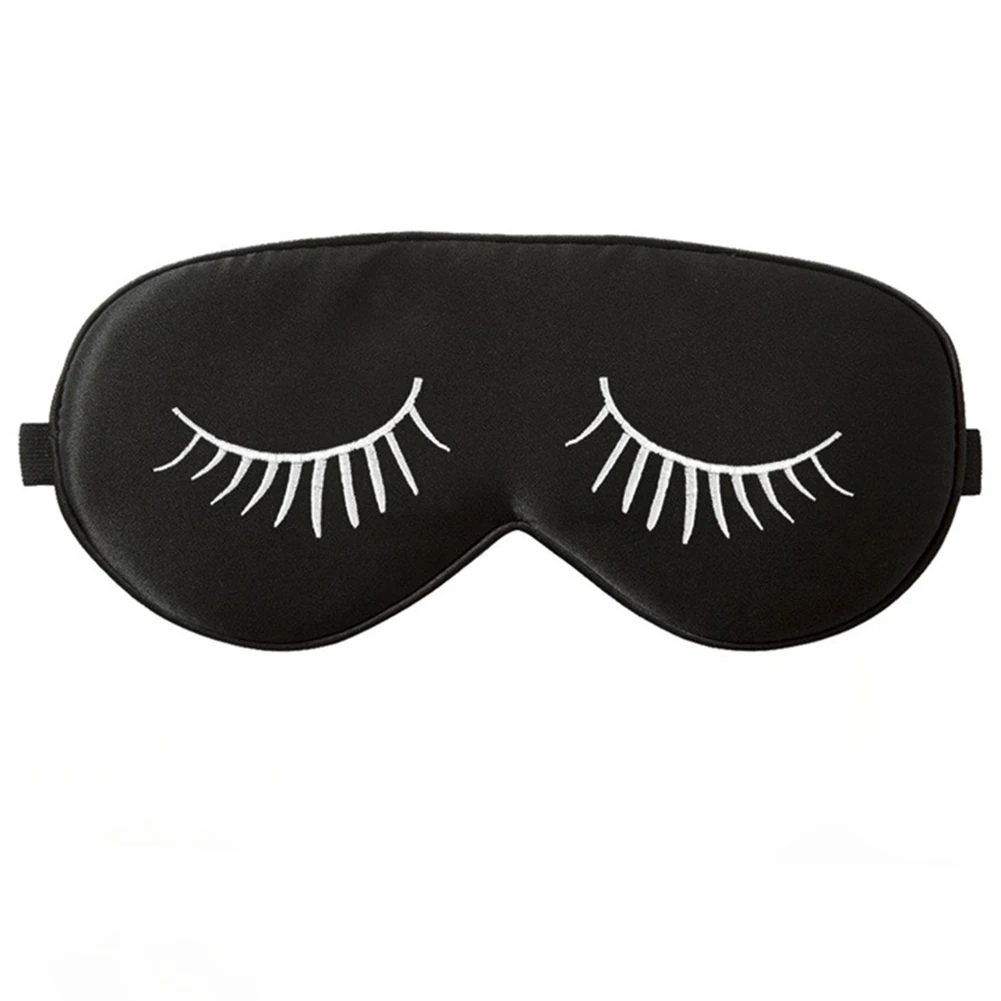 Eye Mask Flight Faux Silk Home Sleep Shading Lightweight Relaxing Adjustable Strap Soft Travel Eyelashes Embroidery 4