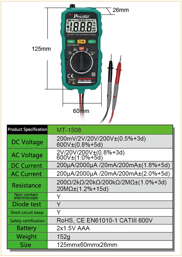 Proskit Мини цифровой мультиметр Авто Диапазон Подсветка ЖК-дисплей тестер метр Высокая точность высокое качество мультиметр тестер