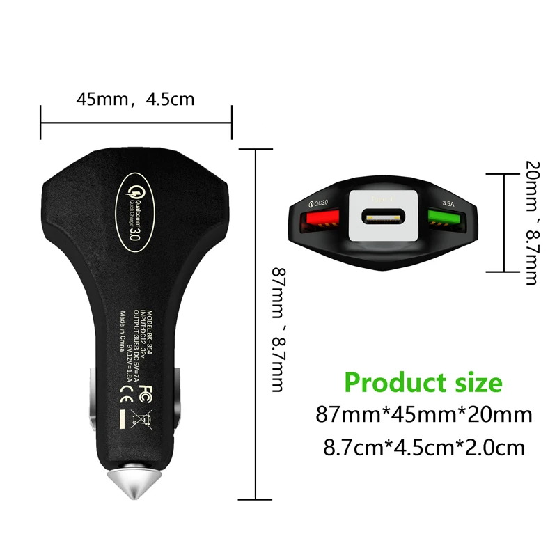 USB Портативное быстрое автомобильное зарядное устройство type C PD Quick 3,0 Автомобильное зарядное устройство для мобильного телефона iPhone xiaomi