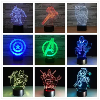 

VIP Dropship Superheroes Spiderman Thor Hammer Black Panther Icon LED Lamp Iron Man Captain America Shield 3D LED Light 5V Lamp