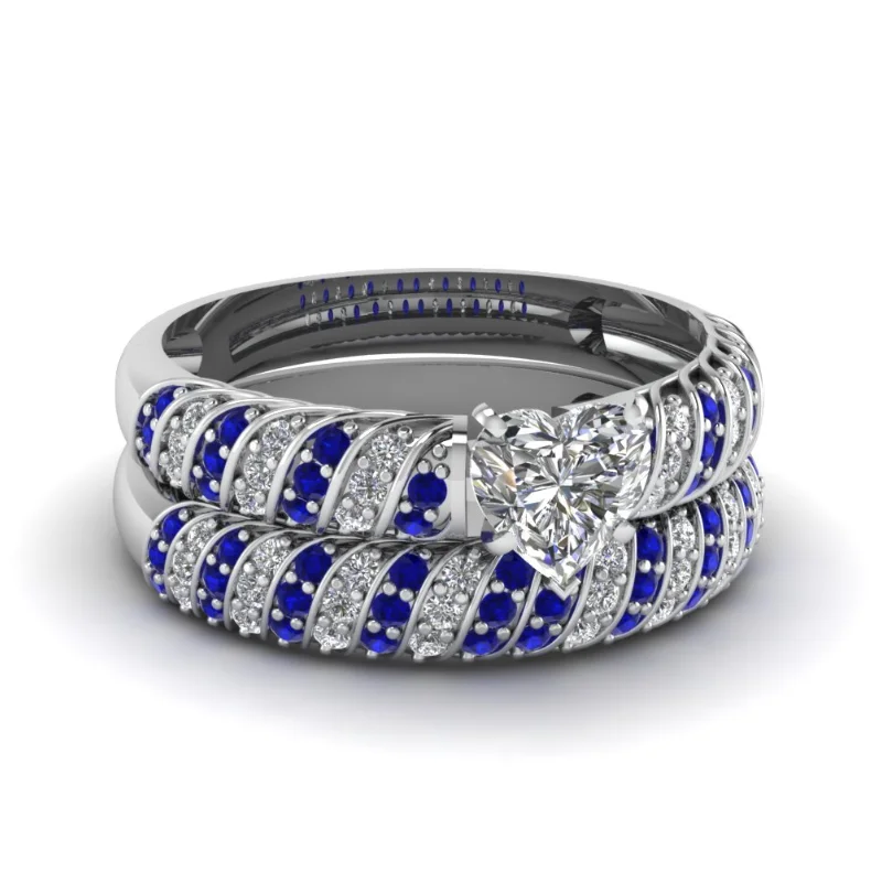 Fashion Jewelry Couple Ring Stainless Steel Men Ring Blue/White Heart Zircon Women Rings Set for wedding rings,womens ring,couple rings,cubic zircon ring,finger rings,jewelry rings,ring jewelry