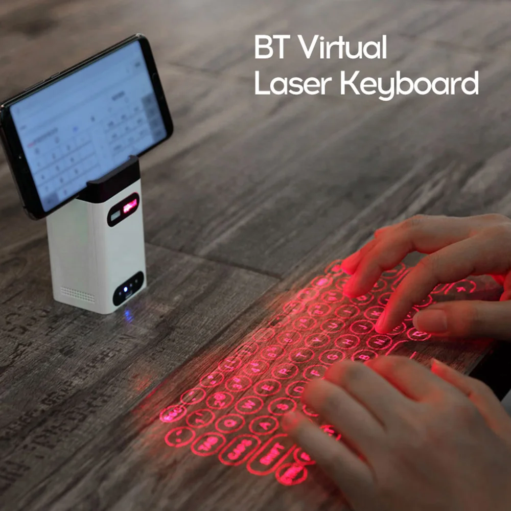 Круглая винтажная QWERTY портативная Виртуальная сенсорная клавиатура и мышь BT проекция для смартфонов/ПК/планшетов