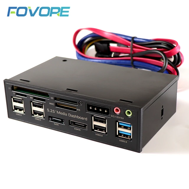 Lecteur De Cartes Multifonctionnel Pour Tableau De Bord, 5.25 Pouces, Usb  2.0, Usb 3.0, 20 Broches, E-sata Sata, Panneau Avant Pour Baie De Disques  Optiques - Ajouter Sur Les Cartes - AliExpress