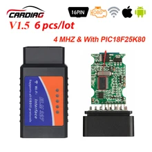 6 шт. OBD2 elm327 V1.5 Bluetooth/wifi автомобильный диагностический инструмент V 1,5 OBD 2 elm 327 для Android/IOS/Windows OBDII чип PIC18F25K80