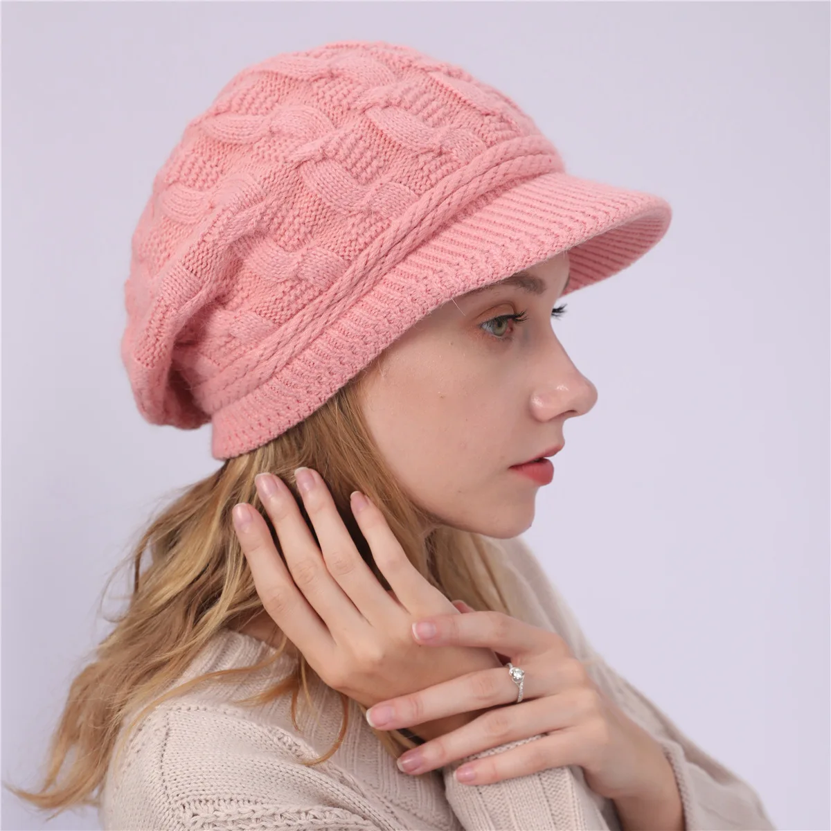 Новинка, модная однотонная бархатная теплая шапка из кроличьей шерсти с 8 буквами, осенняя и зимняя женская вязаная шапка