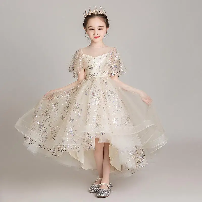 tuo wei style Новинка года; детское длинное платье принцессы с короткими рукавами спереди и сзади; платье-пачка для маленьких принцесс на свадьбу и День рождения; одежда; F52 - Цвет: tuo wei style