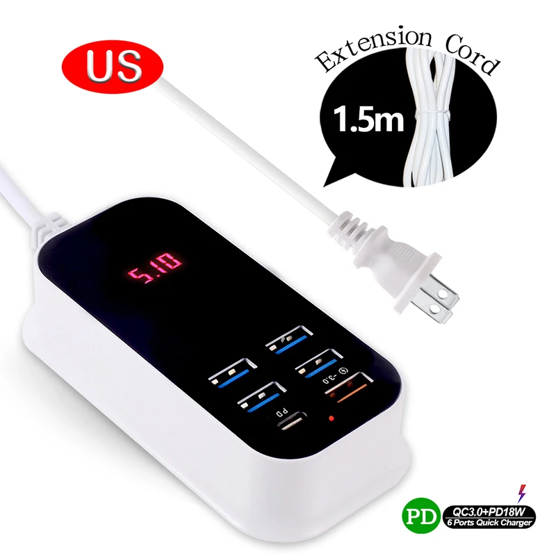 65 w charger USB Phone Charger Multi Ports PD Type C Quick Charge Adapter Smartphone Station For iPhone Xiaomi Samsung MacBook Fast Chargeing usb c 20w Chargers