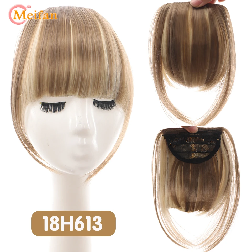 MEIFAN Clip in Hair Bangs Extension Hairpiece Synthetic Natural Fake Bang Hair Piece Air Bangs Clip on Bangs Black Brown