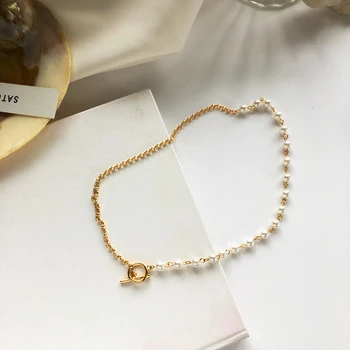 

New Asymmetrical Cain Necklace 2020 New Design Sweet Korean Simulated Pearls Necklace For Women Fashion Accessories Jewelry