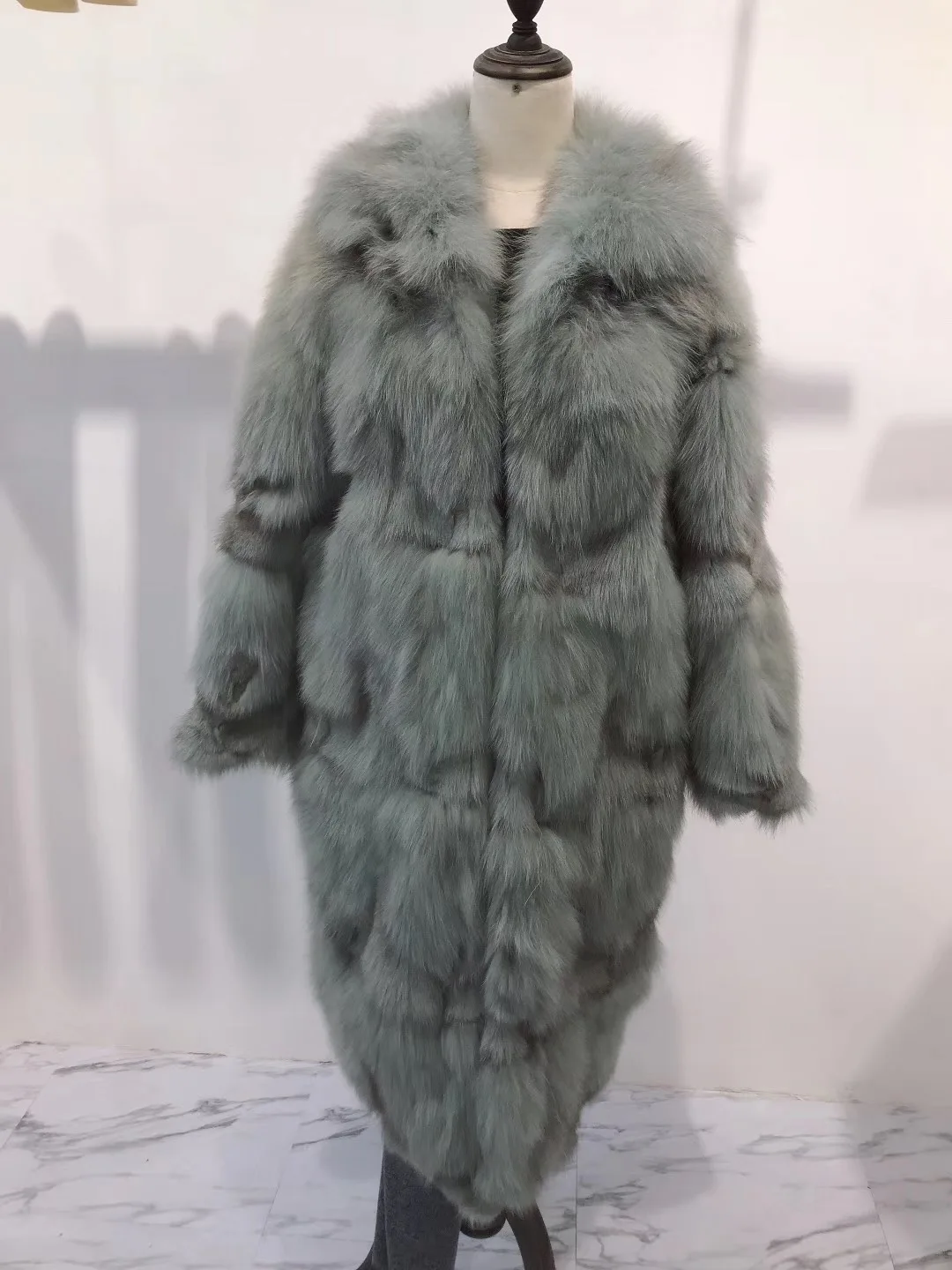 Rf1931 роскошное х-длинное пальто из лисьего меха женское пальто с длинным рукавом и отложным воротником из натурального Лисьего меха - Цвет: Mint