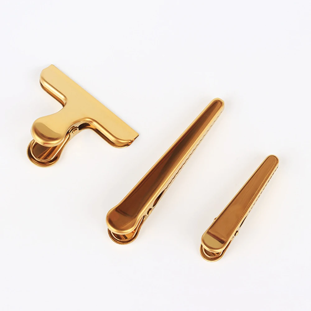 New Nordic Metal Binder Clips Stainless Steel Clamp Paper Bag Clip Office Kitchen Organizer Accessories Tools School Stationery
