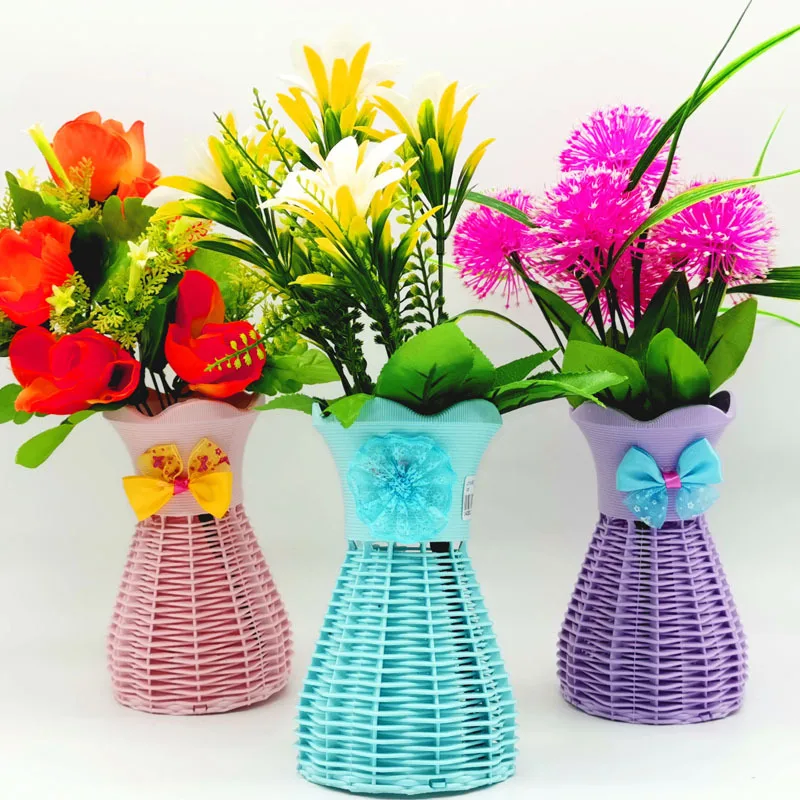 Creative Rattan Plastic Vase 4 Colors Flower Pot Flower Basket Decoration Vases For Flowers