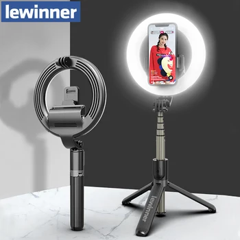 

Lewinner L07 high quality fashion wireless Bluetooth selfie stick with Led ring fill light 2 in 1 For Live broadcast tourism