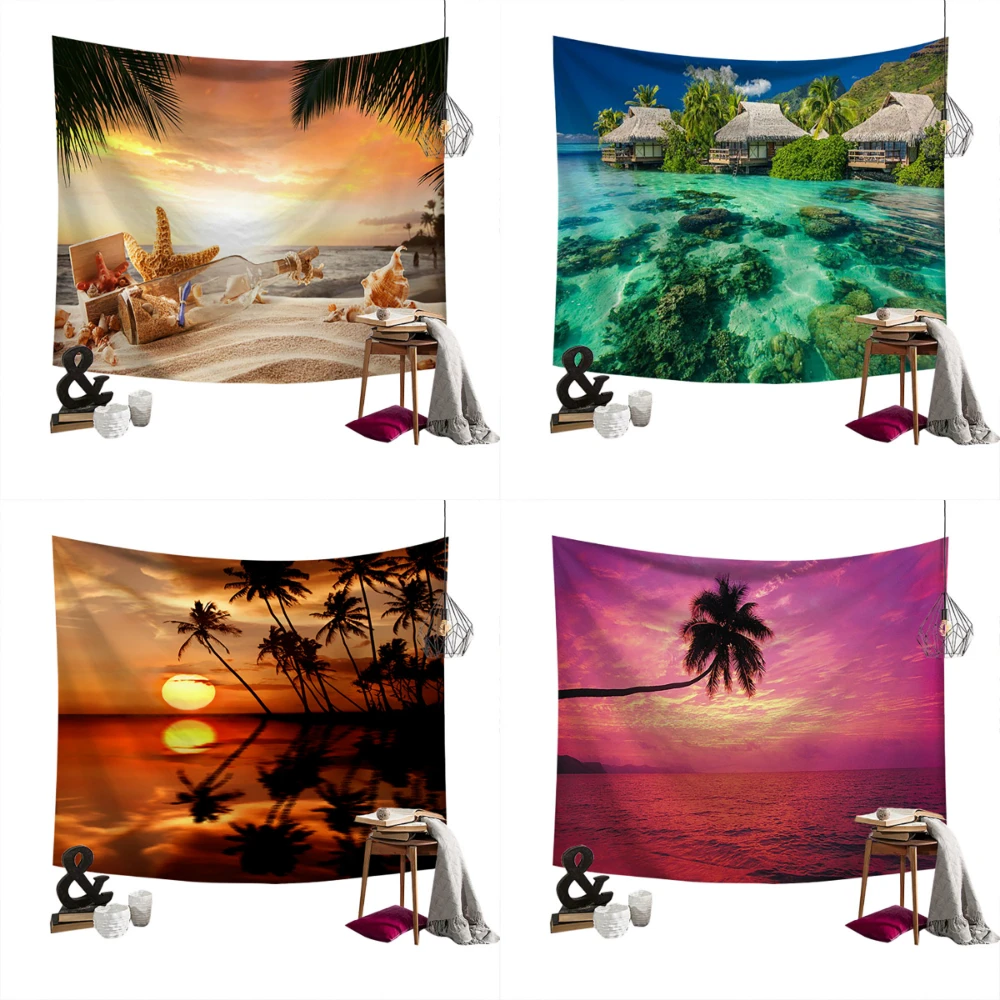 

Lychee Coconut Palm Beach Painting Wall Hanging Tapestry Polyester Blanket Art Wall Carpet Home Decorative Tapestry