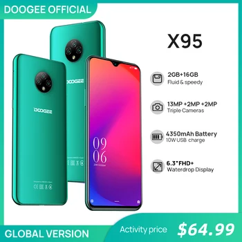 Перейти на Алиэкспресс и купить DOOGEE X95 смартфон с 5,5-дюймовым дисплеем, процессором MTK6737, ОЗУ 16 ГБ, ПЗУ 16 ГБ, 13 МП, Android 10, 6,52 мАч