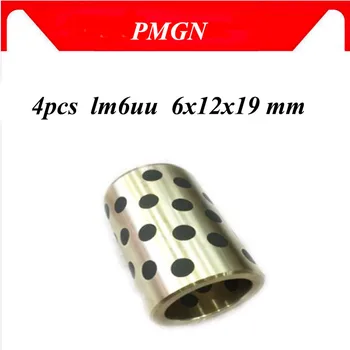 

PMGN 4pcs 6x12x19 mm linear graphite copper set bearing copper bushing oil self-lubricating bearing JDB LM6UU LM6 6mm