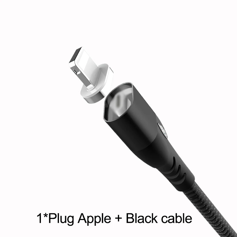 IONCT Магнитный кабель 3A Быстрая зарядка для айфона IPad Xiaomi samsung Android магнитная зарядка телефон магнит зарядное устройство Micro USB type C провод для зарядки data - Цвет: Black For Apple