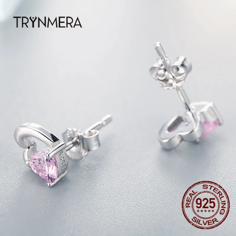 Женские сережки гвоздики Trynmera серьги из 925 пробы серебра с двойным сердцем и