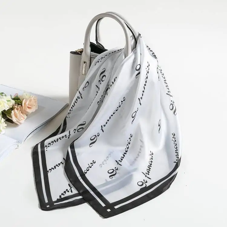 Женский шёлковый шарф в клетку полоску с принтом|Женские шарфы| |