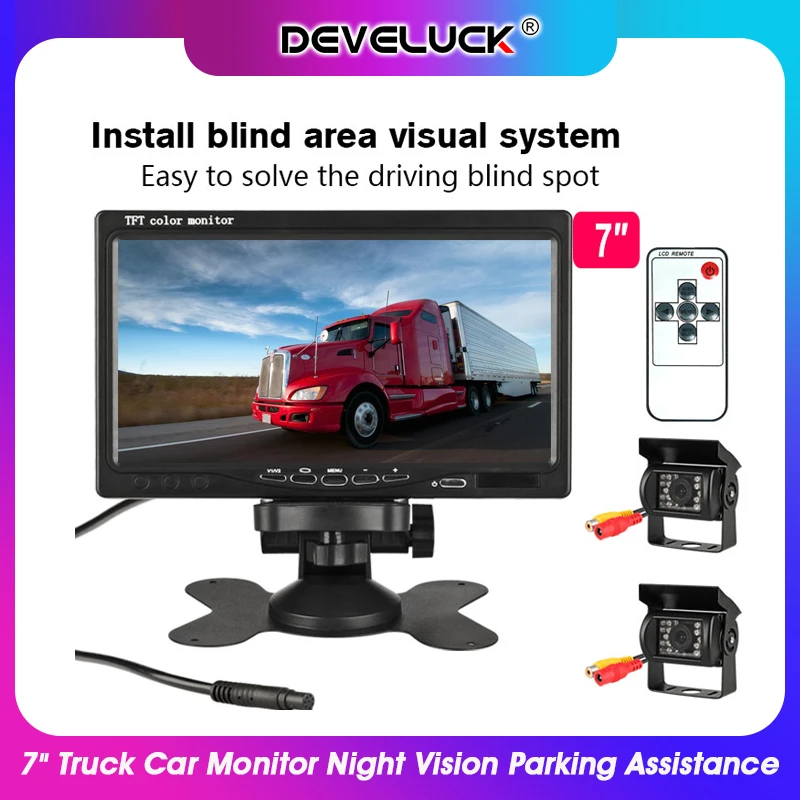 

7" Truck Car Monitor TFT LCD 18 LED Waterproof Backup Night Vision Rear View Monitor Parking Assistance Camera for BUS 12V-24V