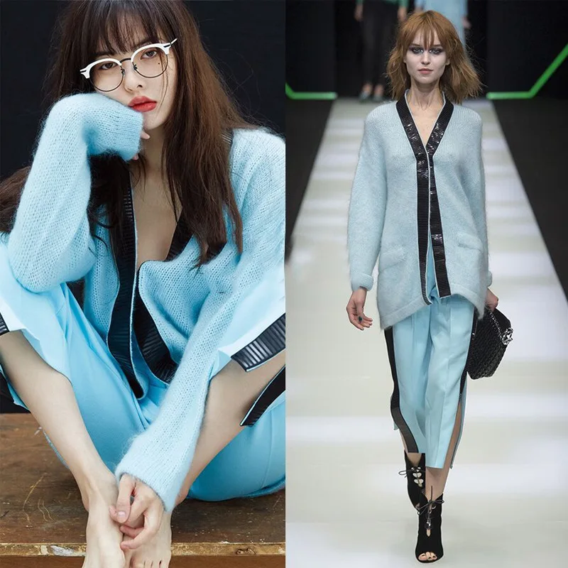 

2019 Autumn and Winter Women Sweater, Blue Knit Cardigan Women, Chic Temperament Korean Off Shoulder Sweater ,Girls Sweaters