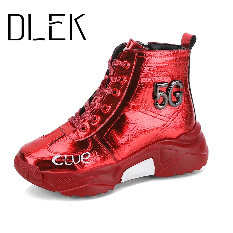 Shoe Women Sneakers Platform Boots Wedges Chunky Lace-Up High-Top Female Black Plush