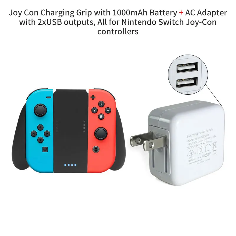 Цвет: желтый Joy-Con зарядное устройство с 1000-1800 мА/ч, Батарея, 2-в-1 из биметаллического для nintendo Switch Joy-Con Joycon Зарядное устройство - Цвет: Цвет: желтый
