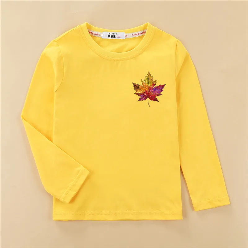 Maple Leaf Fashion T-shirt Children 100% Cotton Clothing Boys Girls Print Tops Long Sleeve Home Shirt Kids Spring Tees |