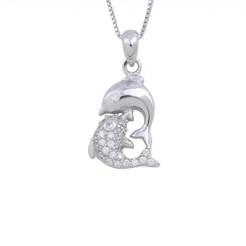 

Dolphin Couple Lover Female Pendants 925 Sterling Silver Ocean Animal Necklaces For Women Silver Chain Jewelry Gift