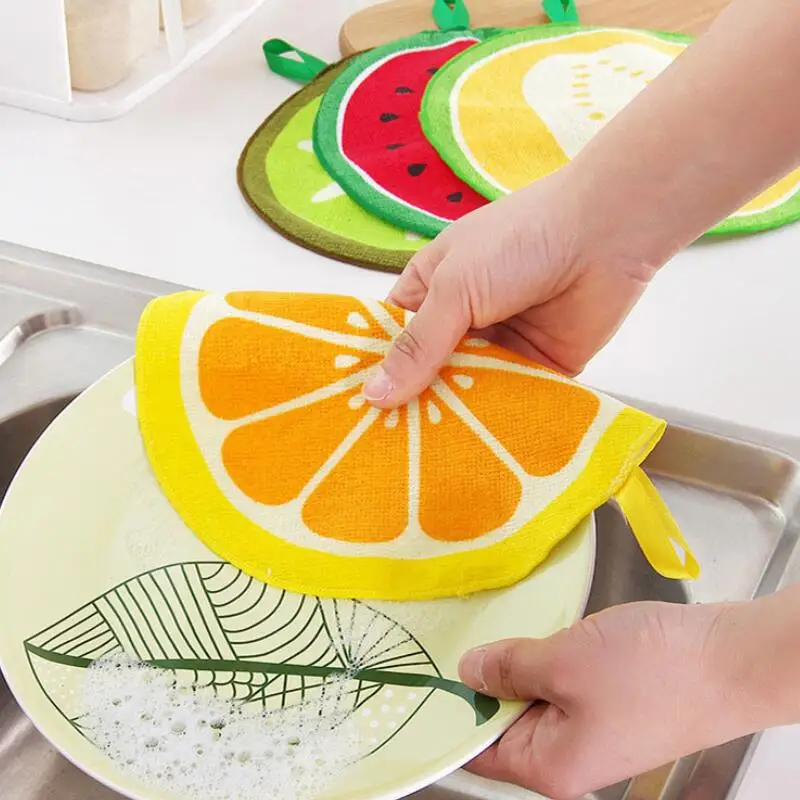 Kitchen Fruit Print Hanging Hand Towel Microfiber Towels Quick-Dry Cleaning Rag Dishcloth Wiping Napkin LX8386