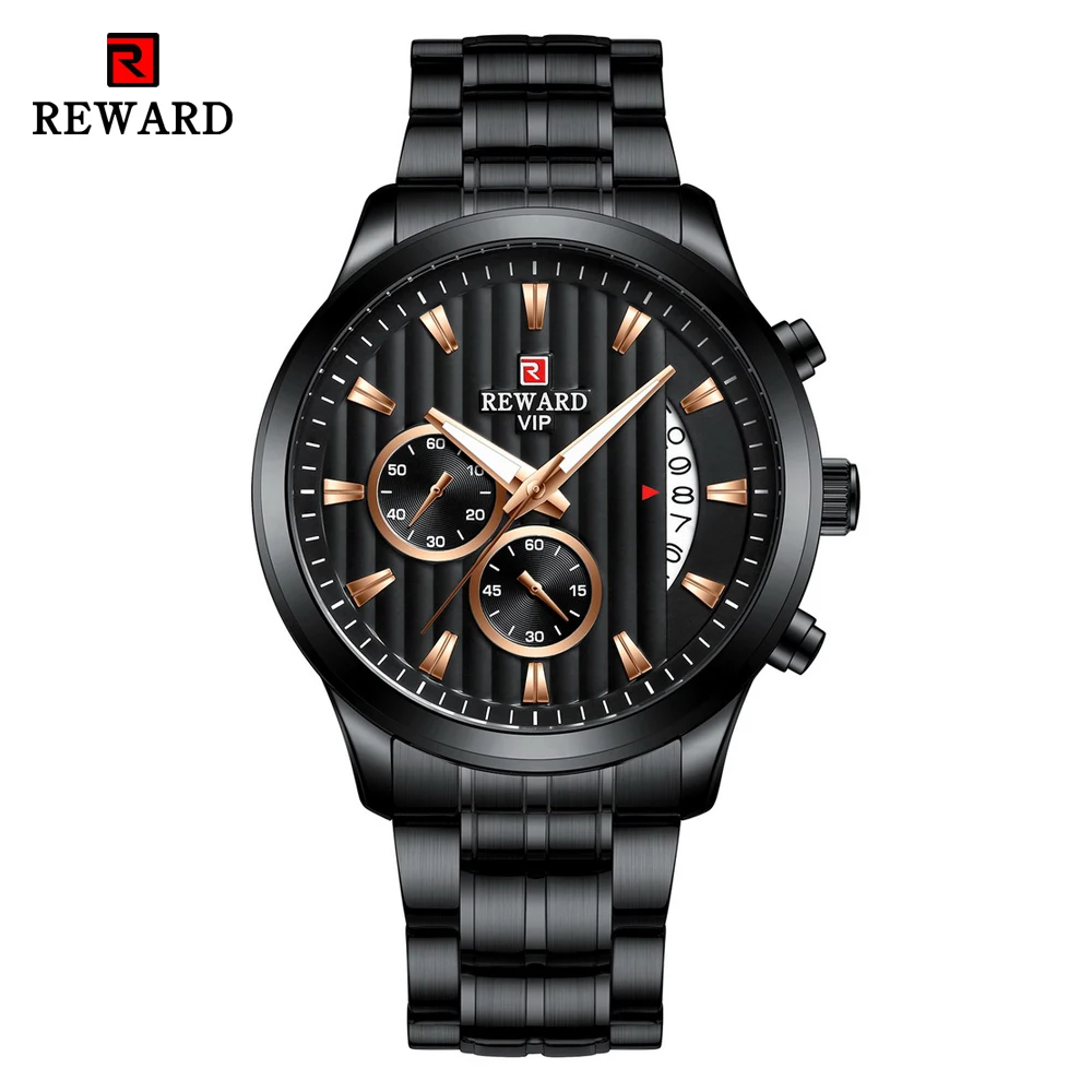 Роскошные мужские часы от ведущего бренда, Кварцевые спортивные часы из нержавеющей стали, мужские водонепроницаемые наручные часы с хронографом, мужские часы - Цвет: Black