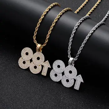 

Hiphop Number 88 Rising Pendant Necklaces for Men Women With Full AAA Cubic Zircon Lucky Double Eight Necklaces Street Jewelry