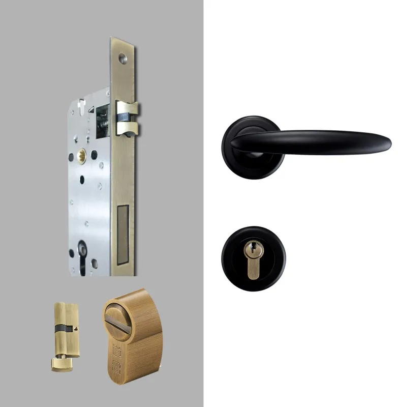 Dooroom латунный бесшумный дверной рычаг, американский Европейский современный черный золотой интерьер, для спальни, ванной комнаты, твердый деревянный дверной замок, разделенная ручка - Цвет: BK-QBCF