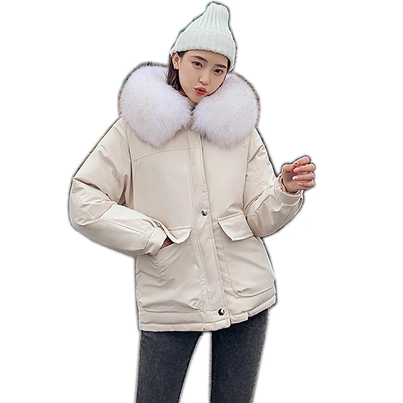 

2019 Autumn Winter Jacket Women Fashion Warm Parkas Female Down Cotton Jacket Hooded Large Fur Collar Loose Winter Thicken Coat