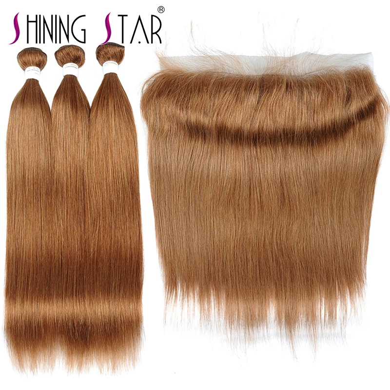 

Shining Star #30 Pre-Colored Straight Human Hair Bundles with Frontal Baby Hair Blonde Peruvian Remy Hair Bundles with Closure