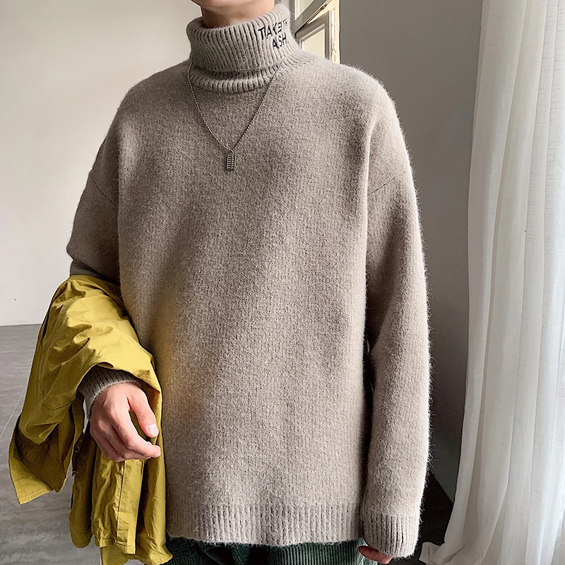 Turtleneck Winter Sweater Men's Warm Fashion Solid Color Casual Knit Pullover Man Wild Loose Long Sleeve Sweater Male Clothes