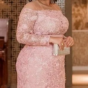 Lace Mother Of The Bride Dresses Plus Size Appliques Pink Jewel Neck Long Sleeves Sheath Formal Dinner Dresses For Women